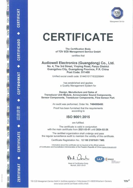 La Chine Audiowell Electronics (Guangdong) Co.,Ltd. certifications